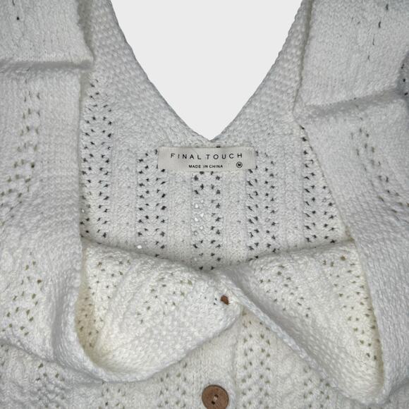Final Touch Knit Button Vest White Cropped V Neck Layered Academia Style Y2K - Picture 2 of 4